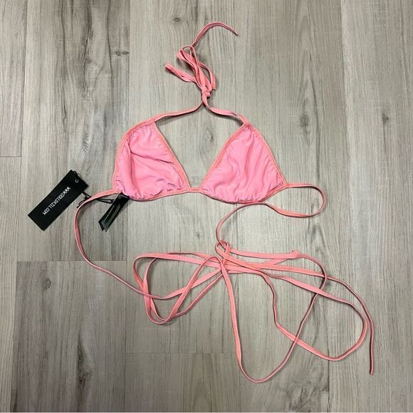 Club Exx x Dolls Kill triangle bikini top coral stretch sparkle festival szL - Picture 14 of 15